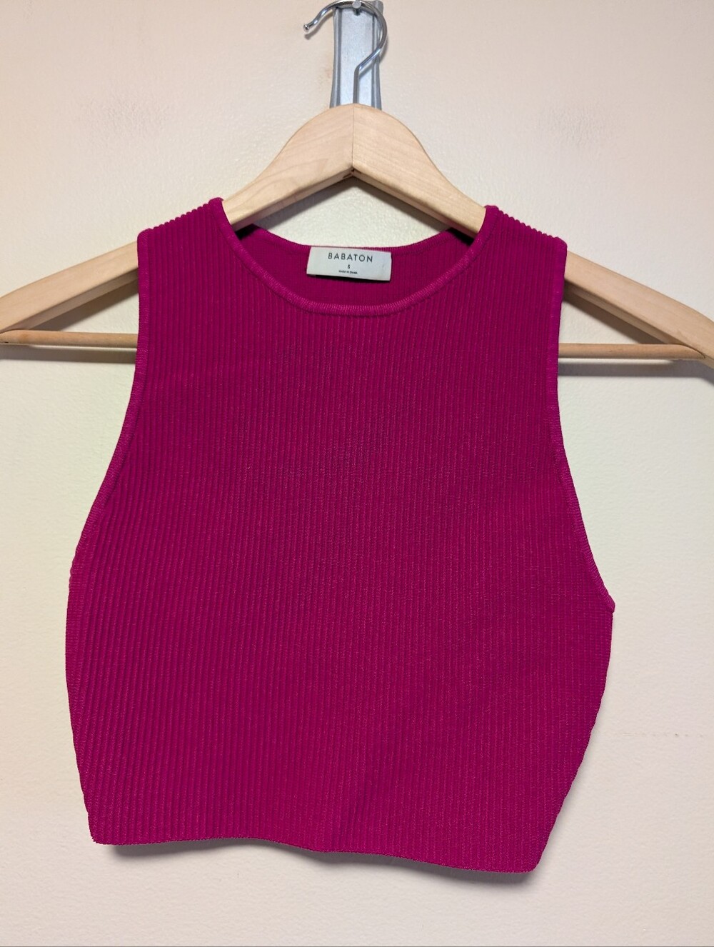Babaton Magenta Ribbed Cropped Tank Top Racerback Sleeveless